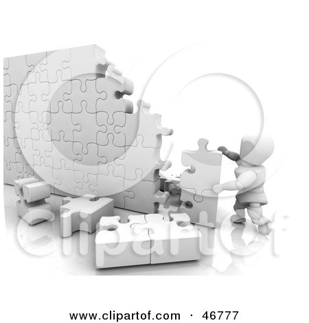 Royalty-Free (RF) Clipart Illustration of a 3d White Character Completing A Puzzle Wall by KJ Pargeter