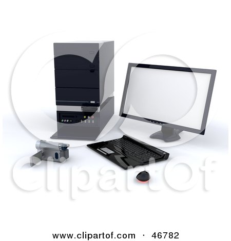 Royalty-Free (RF) Clipart Illustration of a Camcorder By A Desktop Computer by KJ Pargeter