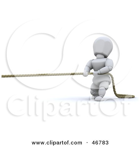 Royalty-Free (RF) Clipart Illustration of a 3d White Character Pulling A Rope In A Game Of Tug Of War by KJ Pargeter