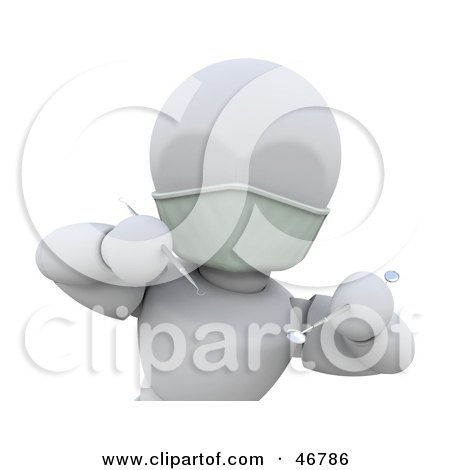 Royalty-Free (RF) Clipart Illustration of a 3d White Character Dentist Leaning In With A Scraper by KJ Pargeter