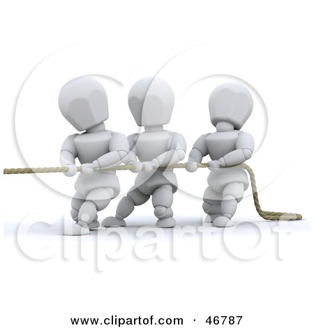 Royalty-Free (RF) Clipart Illustration of 3d White Characters Working Together During A Game Of Tug Of War by KJ Pargeter