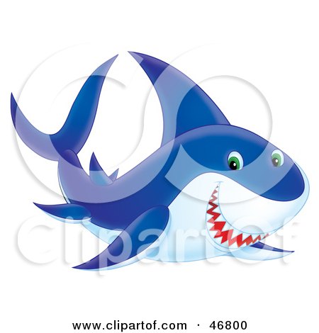 Royalty-Free (RF) Clipart Illustration of an Airbrushed Style Blue Shark With Green Eyes by Alex Bannykh