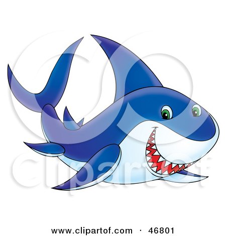Royalty-Free (RF) Clipart Illustration of a Blue And White Shark Grinning by Alex Bannykh