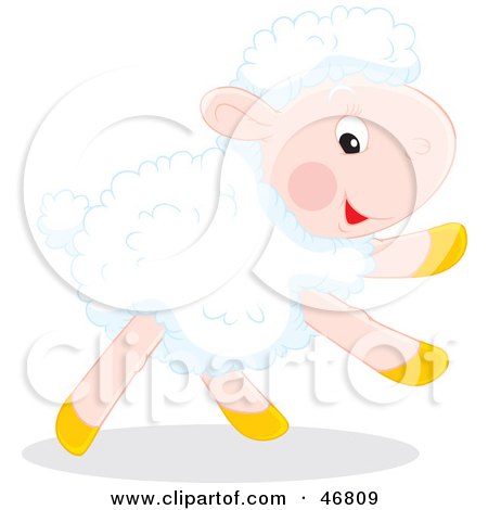 Royalty-Free (RF) Clipart Illustration of a Running White Lamb With White Fleece by Alex Bannykh