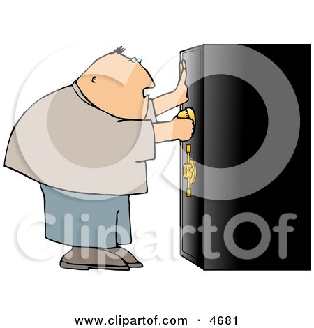 Overweight Man Unlocking a Heavy Duty Safe Clipart by djart