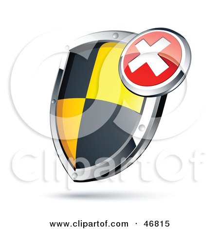 Royalty-Free (RF) Clipart Illustration of an X Over A Black And Yellow Protective Shield by beboy