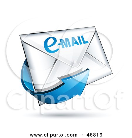 Royalty-Free (RF) Clipart Illustration of a Blue Arrow Circling A Sealed Email Envelope by beboy