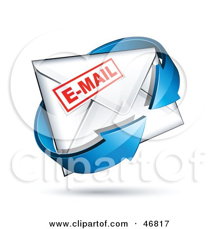 Royalty-Free (RF) Clipart Illustration of a Blue Arrow Circling A Sealed Stamped Email Envelope by beboy