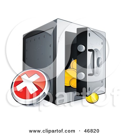 Royalty-Free (RF) Clipart Illustration of a Red X Button Beside An Open Safe by beboy
