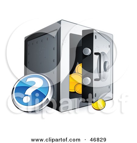 Royalty-Free (RF) Clipart Illustration of a Blue Question Button Beside An Open Safe by beboy