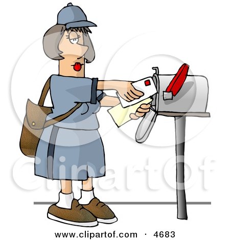 Female Mail Carrier Delivering Mail Into a Mailbox Clipart by djart