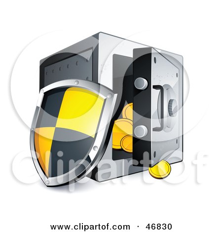 Royalty-Free (RF) Clipart Illustration of a Shield Leaning Against An Open Safe by beboy