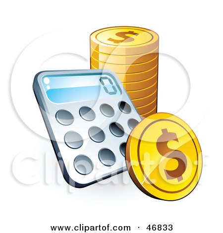 Royalty-Free (RF) Clipart Illustration of a Calculator With A Stack Of American Coins by beboy