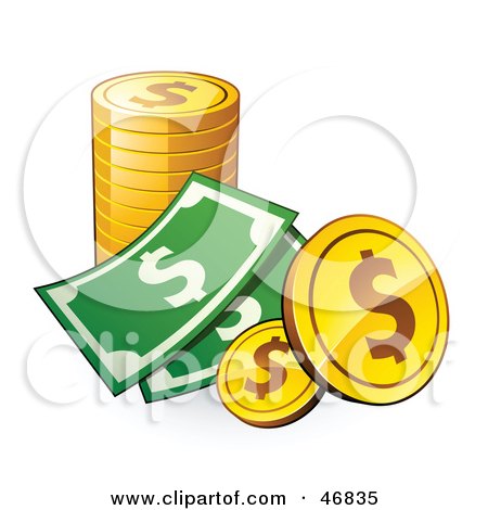Royalty-Free (RF) Clipart Illustration of Cash And American Coins by beboy