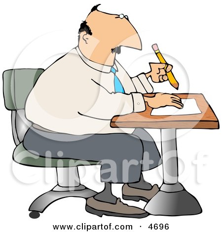Businessman Sitting at a Desk and Writing On Paper with Pencil Clipart by djart