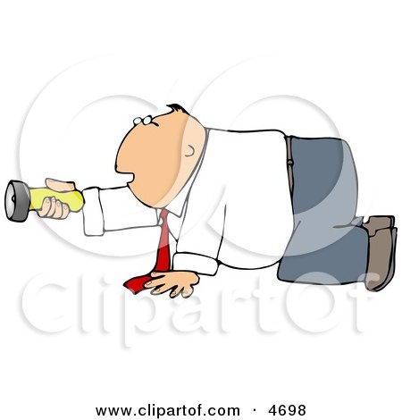 Businessman Crawling On the Ground While Pointing a Flashlight in the Darkness Clipart by djart