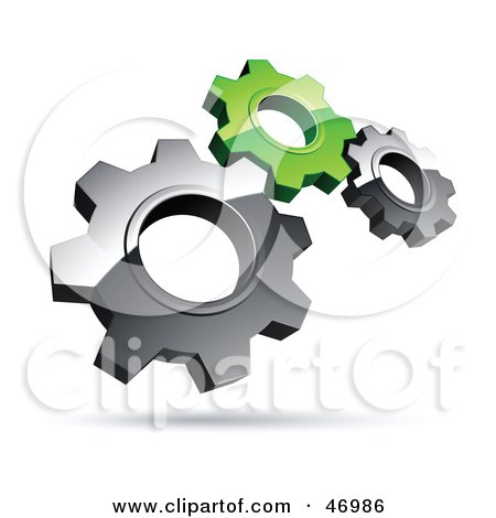 Royalty-Free (RF) Clipart Illustration of a Pre-Made Logo Of Silver And Green Gears by beboy