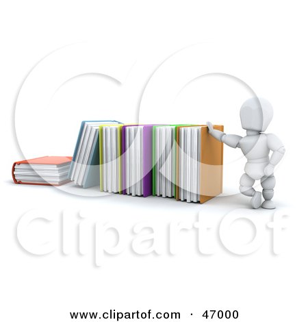 Royalty-Free (RF) Clipart Illustration of a 3d White Character Holding Up One End Of A Row Of Books by KJ Pargeter