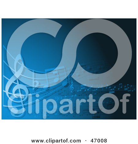 Royalty-Free (RF) Clipart Illustration of a Blue Music Background With Notes On A Sheet by KJ Pargeter