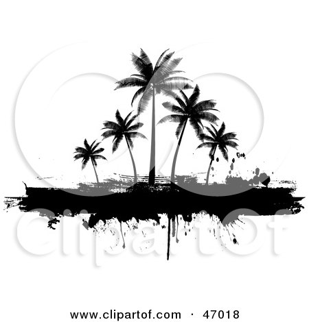 Royalty-Free (RF) Clipart Illustration of a Silhouetted Black Grunge Text Bar With Palm Trees by KJ Pargeter