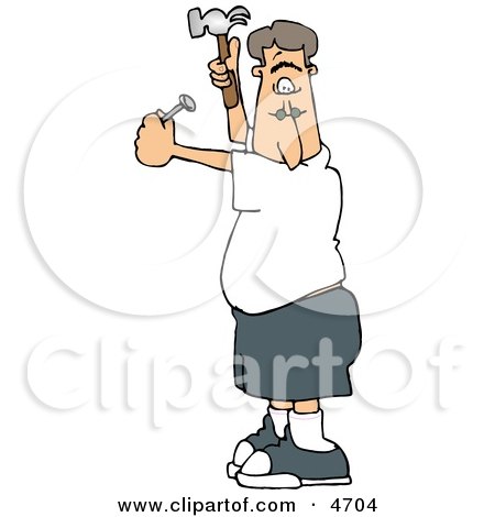 Man Hammering a Nail Into the Wall Clipart by djart