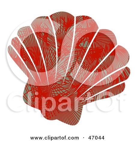 Clipart Illustration of a Palm Patterned Red Scallop Sea Shell by Prawny