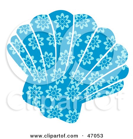 Clipart Illustration of a Floral Patterned Blue Scallop Sea Shell by Prawny