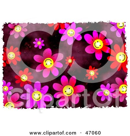 Clipart Illustration of a Happy Pink Daisy Flower Background Bordered In White by Prawny