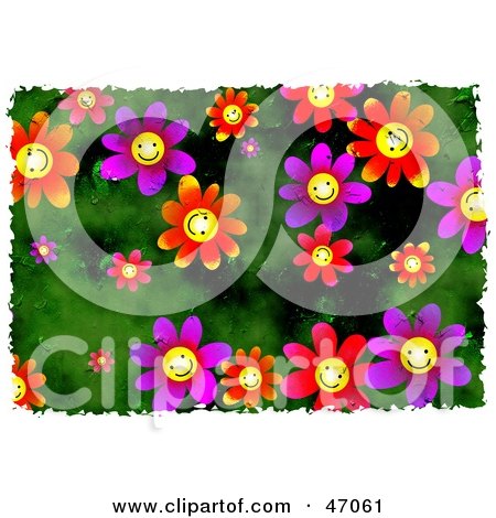 Clipart Illustration of a Happy Daisy Flower Background Bordered In White by Prawny