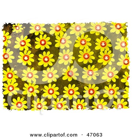 Clipart Illustration of a Background Of Happy Yellow Daisies by Prawny