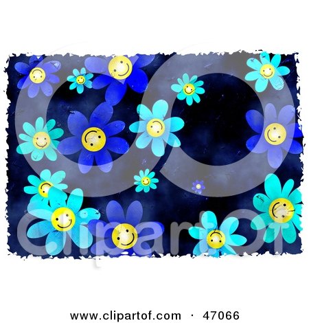Clipart Illustration of a Happy Blue Daisy Flower Background Bordered In White by Prawny