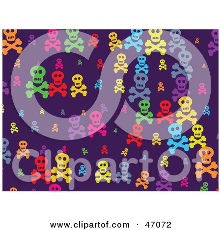 Clipart Illustration of a Purple Background Of Colorful Skulls And Crossbones by Prawny
