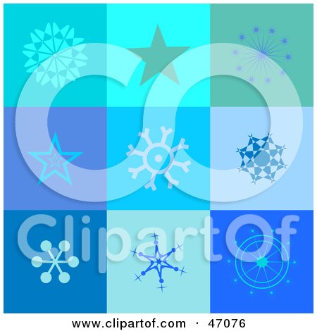 Clipart Illustration of a Blue Background With Squares Of Stars And Snowflakes by Prawny