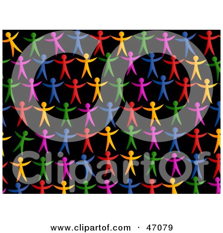 Clipart Illustration of a Black Background Of Colorful People by Prawny