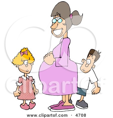 Happy Pregnant Mother Standing with Her Daughter and Son Clipart by djart