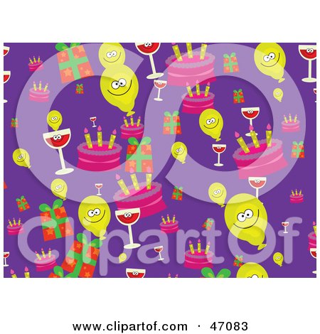 Clipart Illustration of Happy Balloons With Cake, Gifts And Wine by Prawny