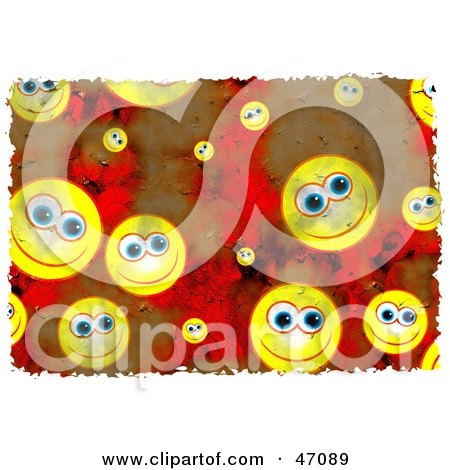 Clipart Illustration of a Background Of Grungy Happy Faces by Prawny