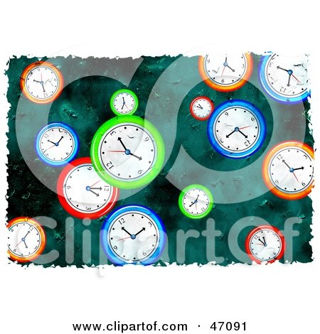 Clipart Illustration of a Grungy Background Of Colorful Clocks by Prawny