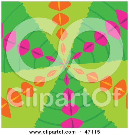 Clipart Illustration of a Green, Orange And Pink Kaleidoscope Background by Prawny