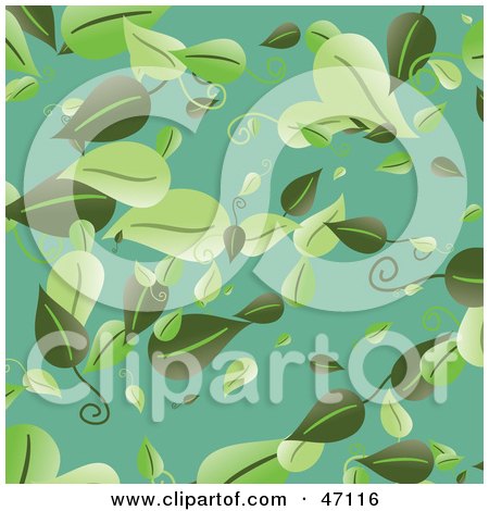 Clipart Illustration of a Blue Background With Falling Green Leaves by Prawny