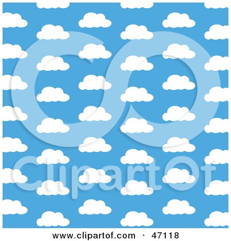 Clipart Illustration of a Blue Background Of Puffy White Clouds by Prawny