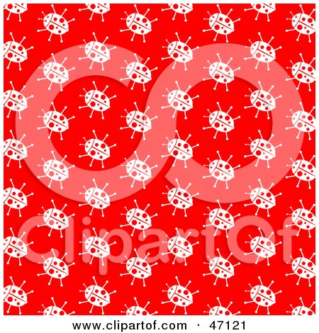 Clipart Illustration of a Red Background Of White Ladybugs In Rows by Prawny