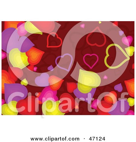 Clipart Illustration of a Background Of Colorful Hearts On Red by Prawny