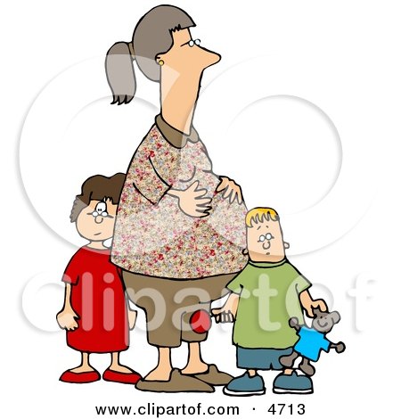 Pregnant Woman Standing with Her Son and Daughter Clipart by djart