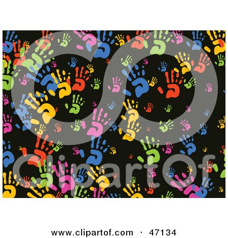 Clipart Illustration of a Black Background Of Colorful Hands by Prawny