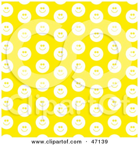 Clipart Illustration of a Yellow Background Of White Smiley Faces by Prawny