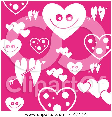 Clipart Illustration of a Pink Valentine Background Of White Hearts And Arrows by Prawny