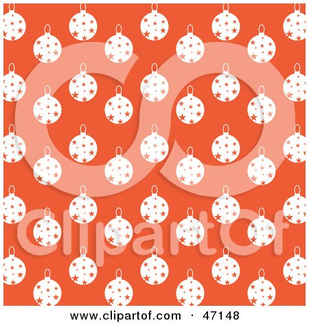 Clipart Illustration of an Orange Background With Rows Of White Christmas Baubles by Prawny