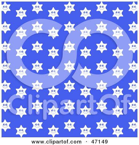 Clipart Illustration of a Blue Background Of White Happy Stars by Prawny