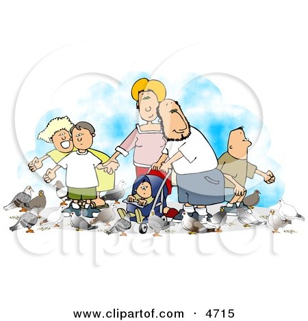 Happy Family Feeding Pigeons Clipart by djart